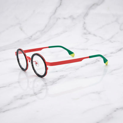 Side view of Crimson Tortoise round titanium glasses