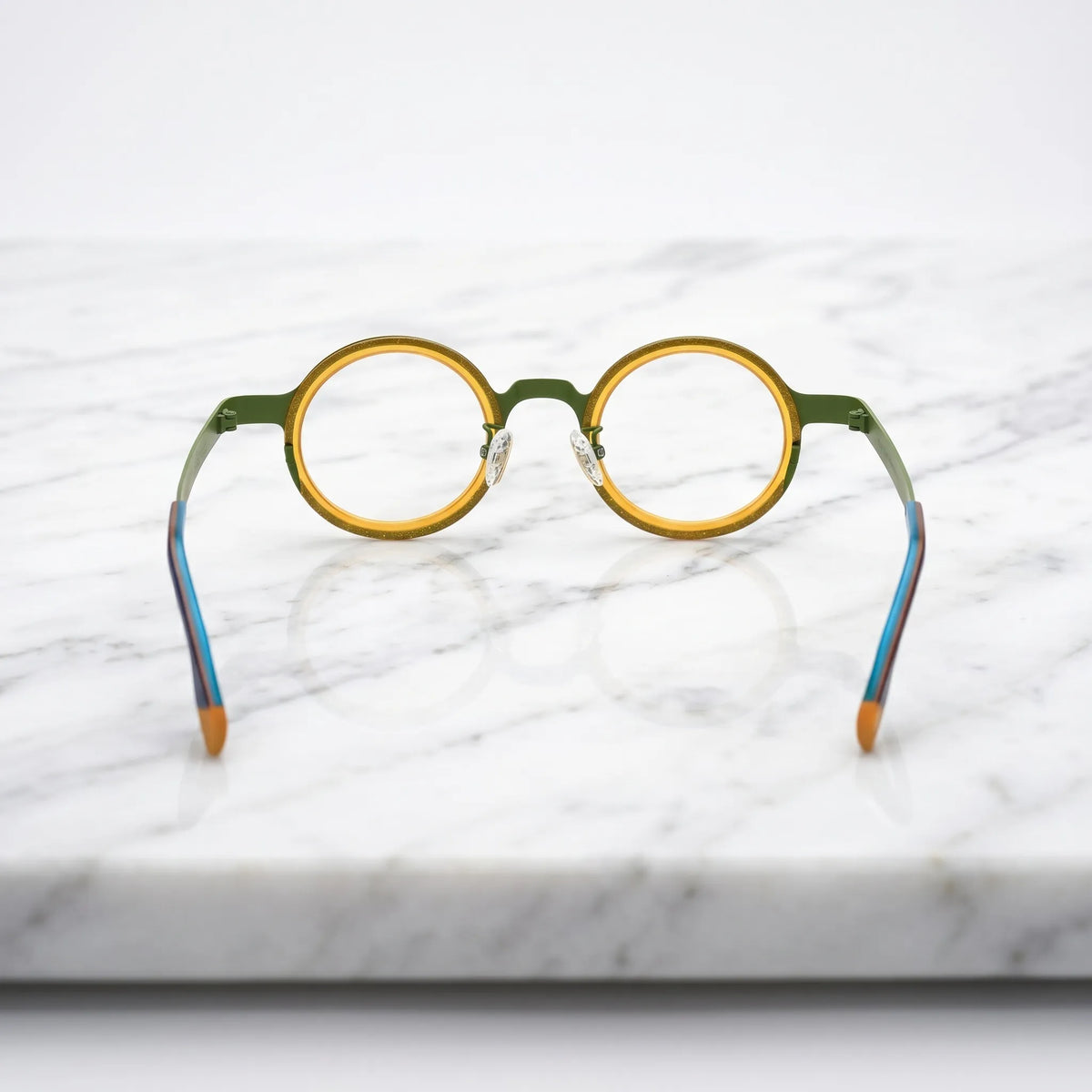 Rear angle of Olive Citrus round glasses