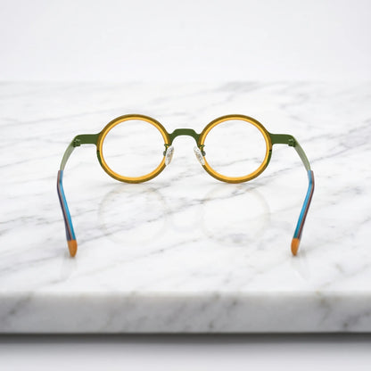 Rear angle of Olive Citrus round glasses