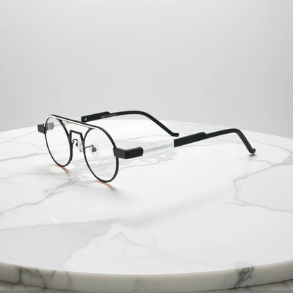 Side profile showing the slim titanium arms and hinge structure in Graphite Black matte titanium frame for a modern minimalistic look