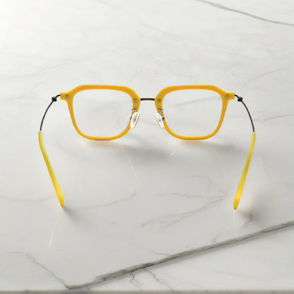 Rear view showing frame structure and cheerful yellow tone of the VoyueLens Urban Vision glasses.
