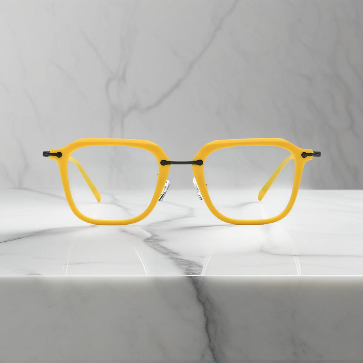 Front view of VoyueLens Urban Vision glasses in Sunshine Yellow, highlighting the bold matte frame.