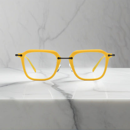 Front view of VoyueLens Urban Vision glasses in Sunshine Yellow, highlighting the bold matte frame.