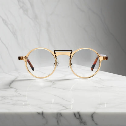 VoyueLens VL19194-C2 Champagne Gold round eyeglasses front view with stylish acetate frame for big faces