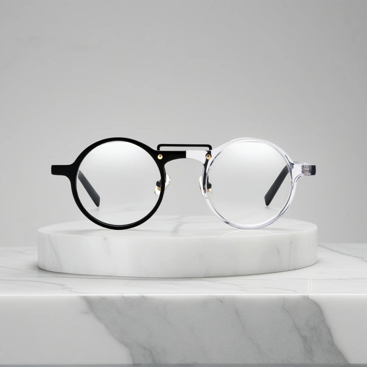 VoyueLens VL19194-C5 Black-Clear color block round eyeglasses stylish front view for modern large-face wearers