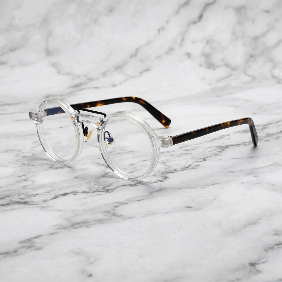Side view of VoyueLens VL19194-C6 Clear eyeglasses with tortoise temple arms and soft nose pads