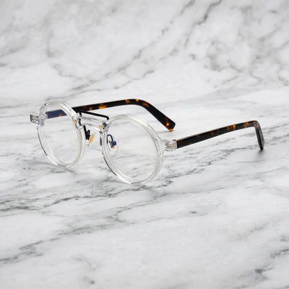 Side view of VoyueLens VL19194-C6 Clear eyeglasses with tortoise temple arms and soft nose pads