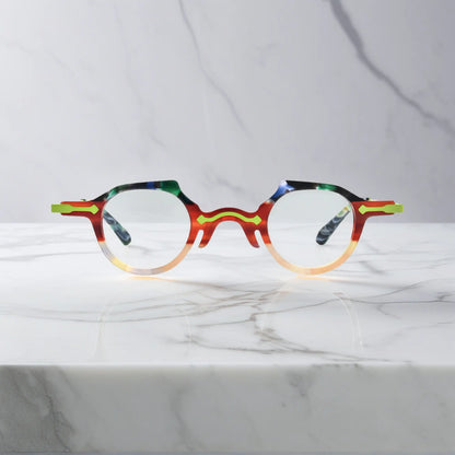 Front image of VoyueLens VL19341 in subtle champagne-clear acetate, featuring minimalist design with lightweight elegance.