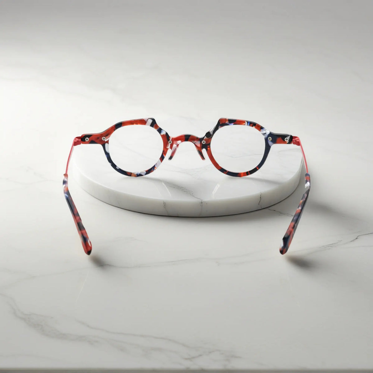 Rear angle of ink black VL19341 glasses emphasizing structural integrity and bold two-tone palette.