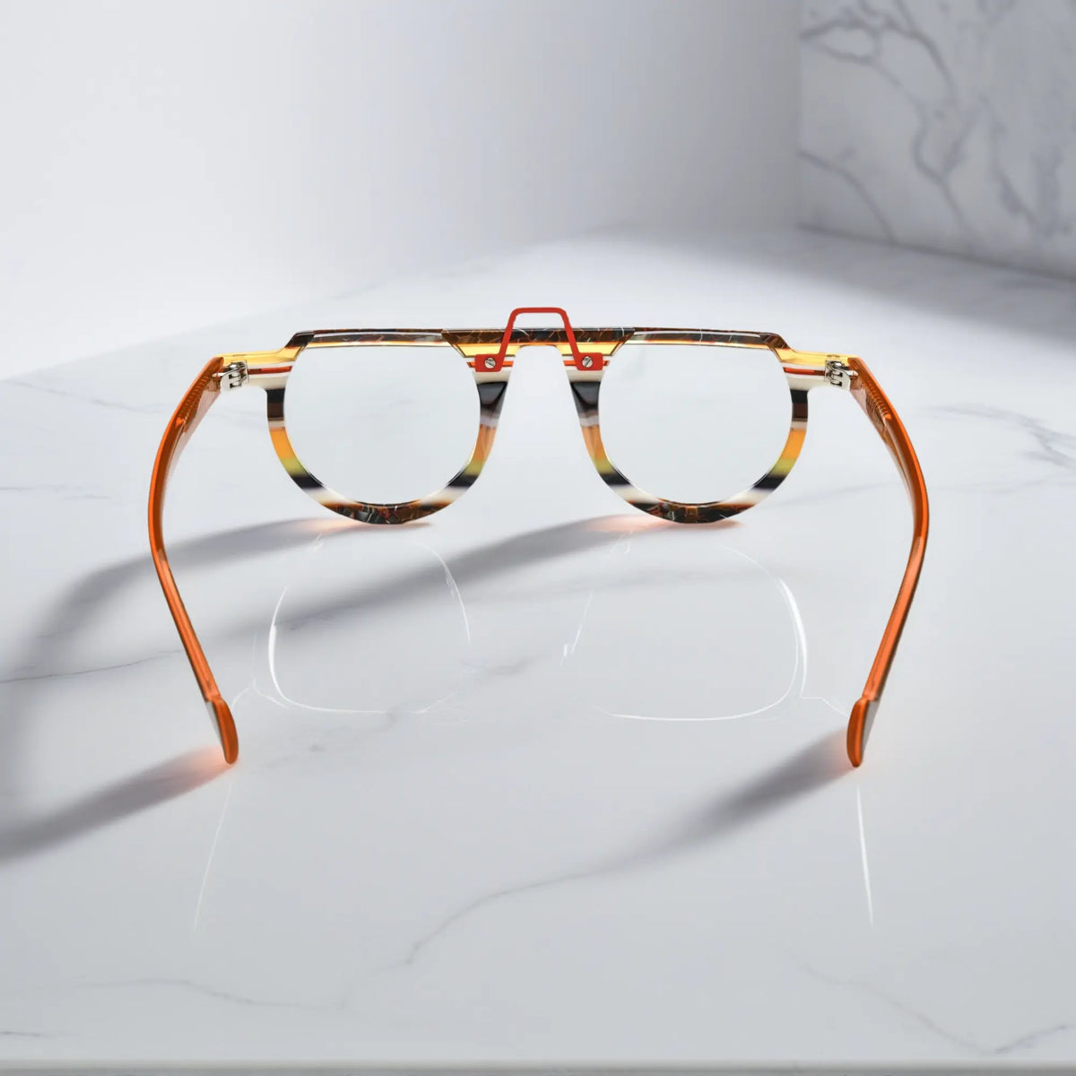 Rear view of VoyueLens Amber Stripe eyeglasses – VL19383 design