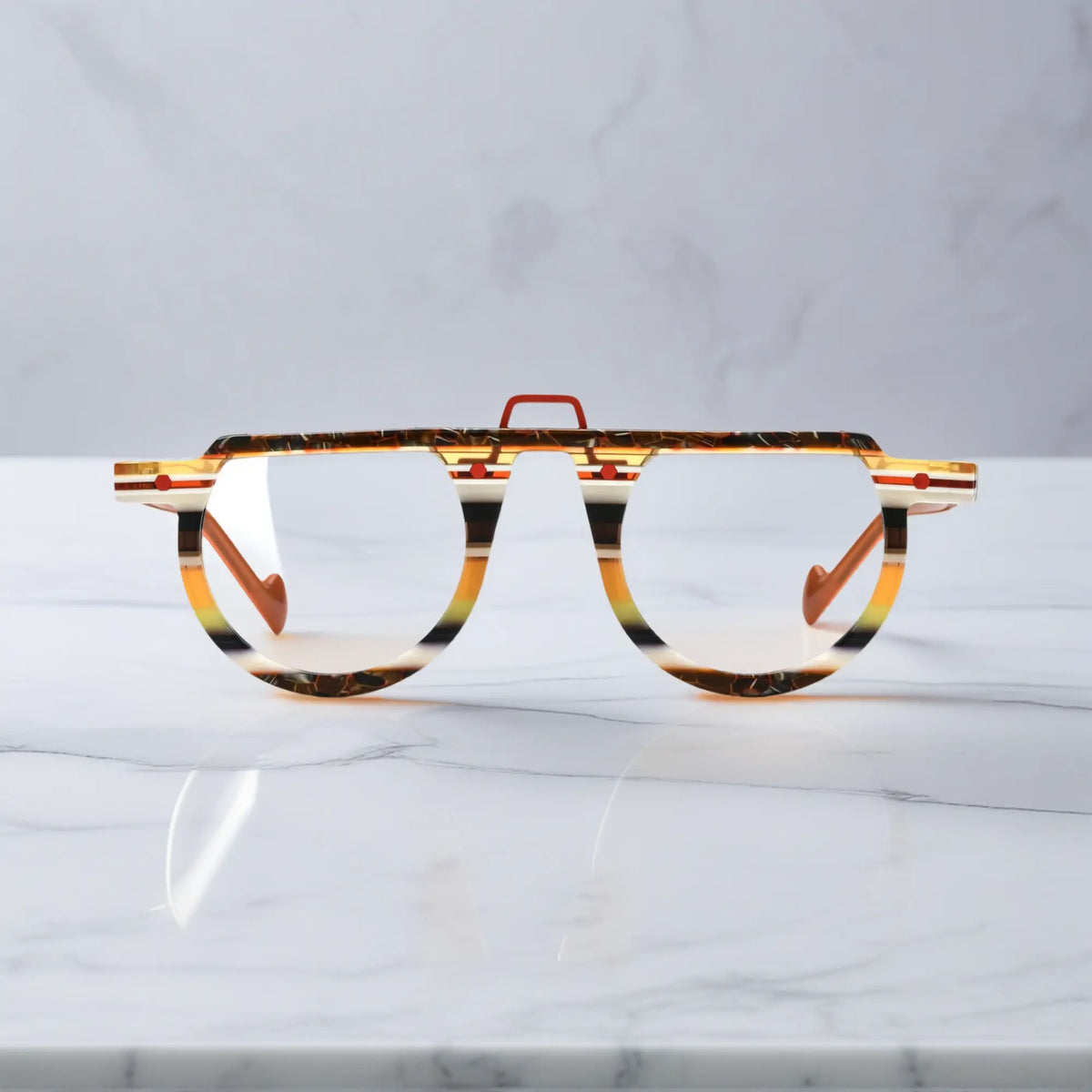 Front view of VoyueLens VL19383 eyeglasses in Amber Stripe – warm brown tones with texture