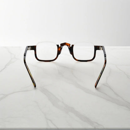 Back view of VoyueLens acetate eyeglasses in warm tortoise color, lightweight square prescription-ready frame