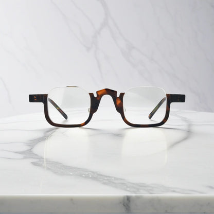 Front view of VoyueLens square eyeglasses in warm tortoise acetate, stylish unisex optical frame