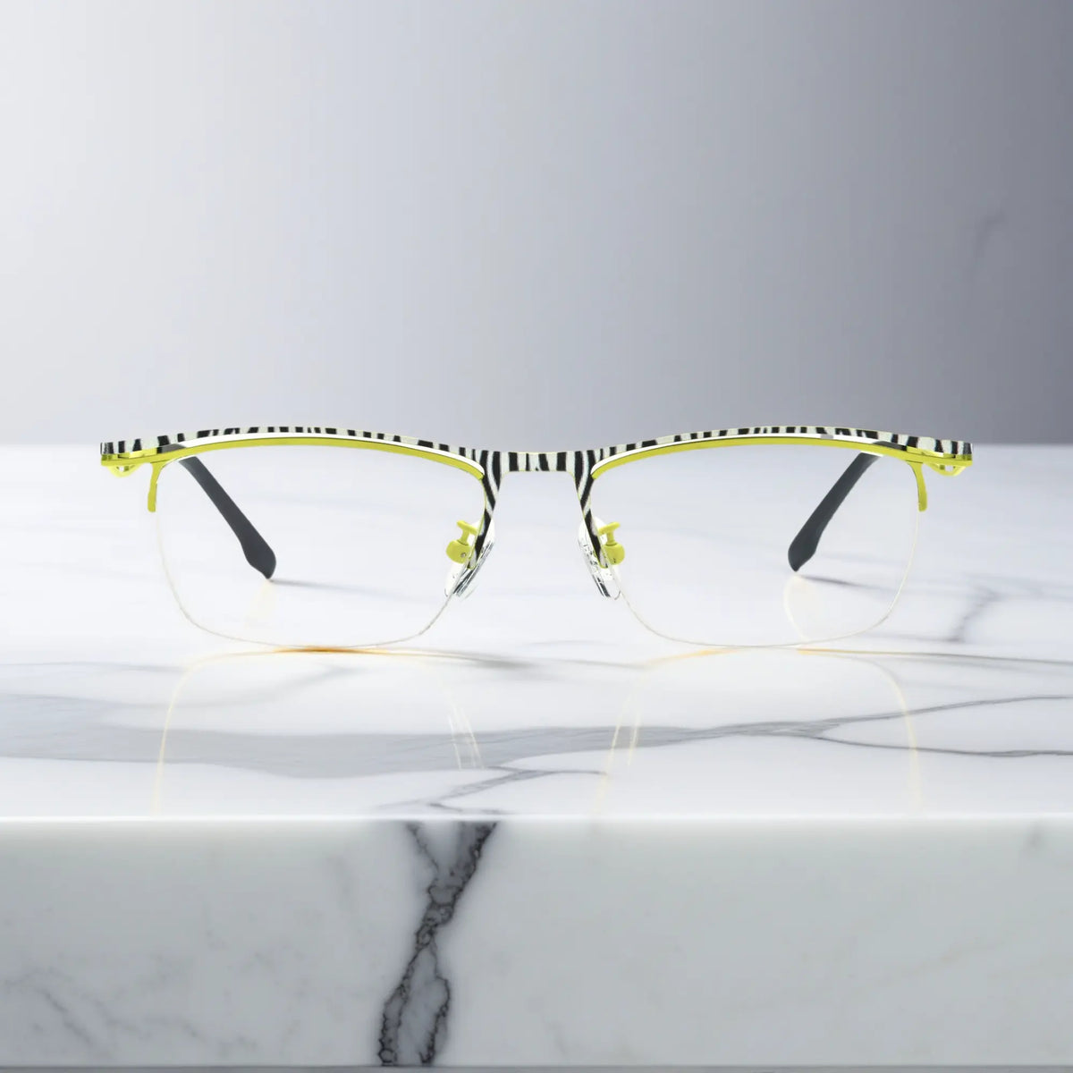 VoyueLens Zebra Yellow titanium semi-rim eyeglasses front view