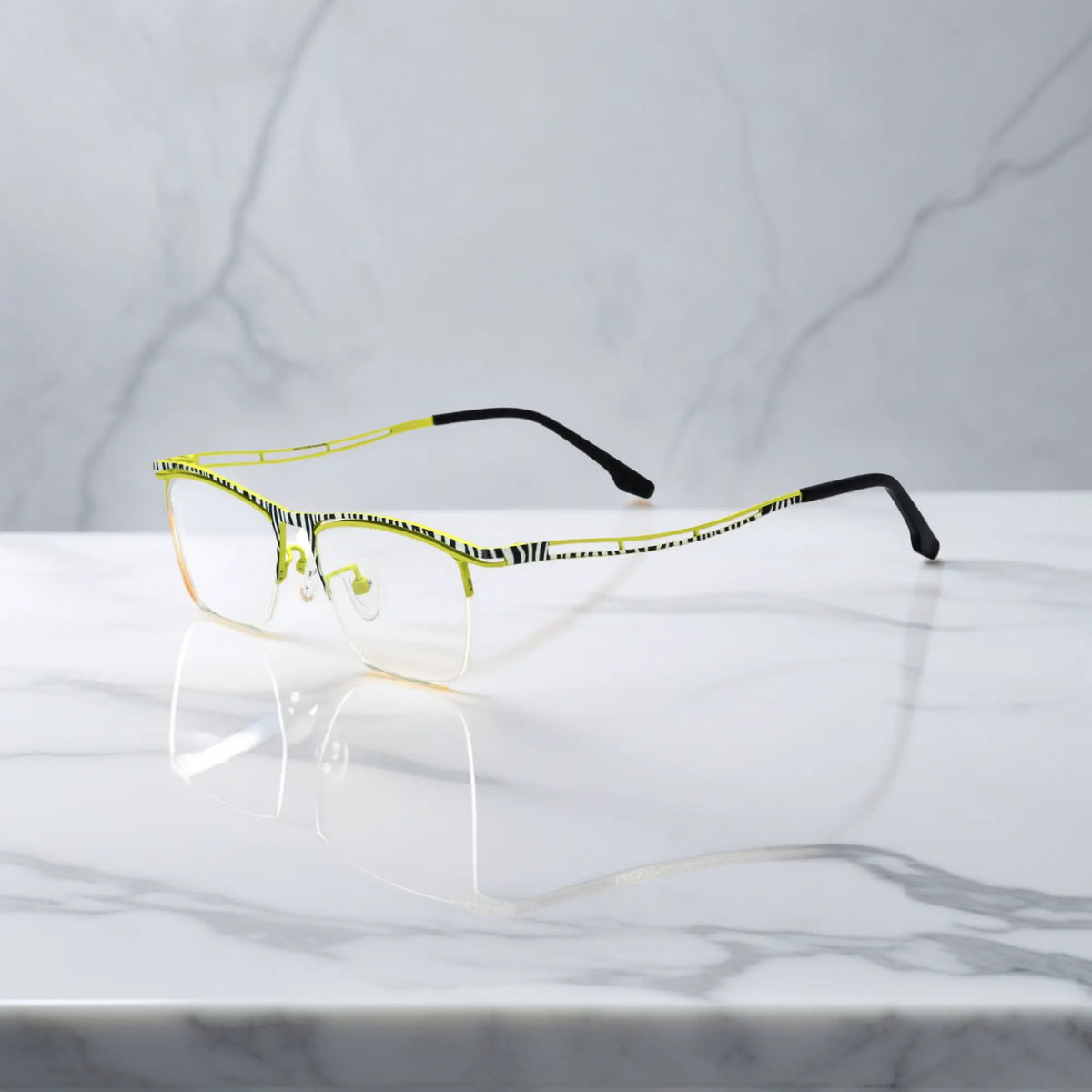 VoyueLens Zebra Yellow titanium semi-rim eyeglasses side view