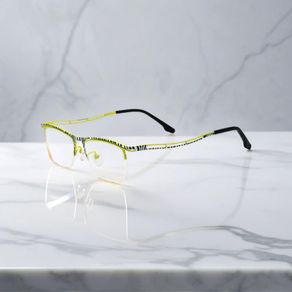 VoyueLens Zebra Yellow titanium semi-rim eyeglasses side view